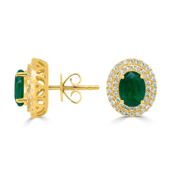 2.42tct Emerald Earring with 0.55tct Diamonds set in 14K Yellow Gold