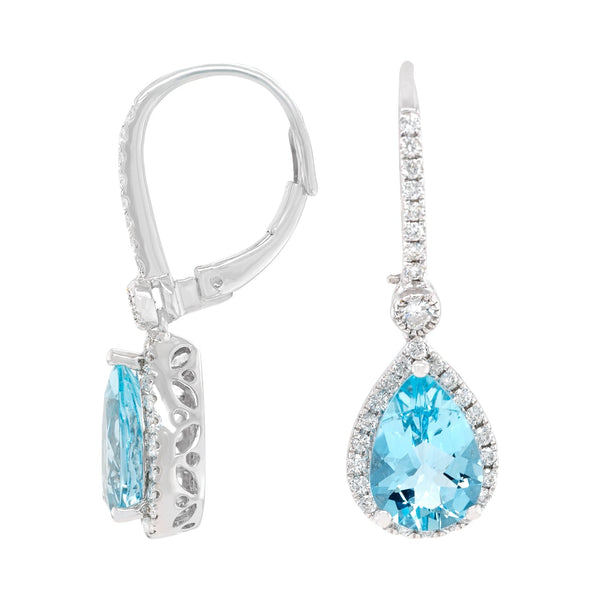 2.74ct Aquamarine earrings with 0.50ct diamonds set in 14K white gold