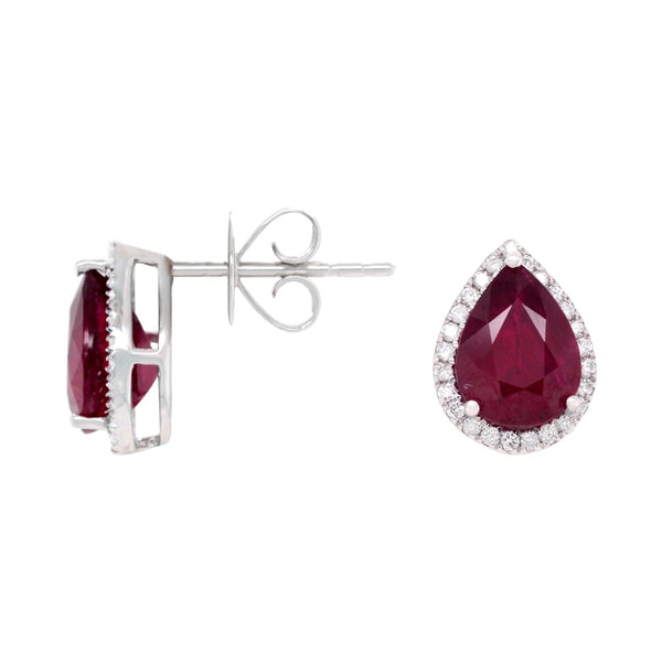 3.16ct Ruby Stud earrings with 0.18ct diamonds set in 14K white gold
