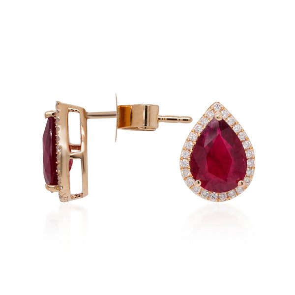 2.12tct Ruby Stud earring with 0.17tct diamonds set in 14K yellow gold