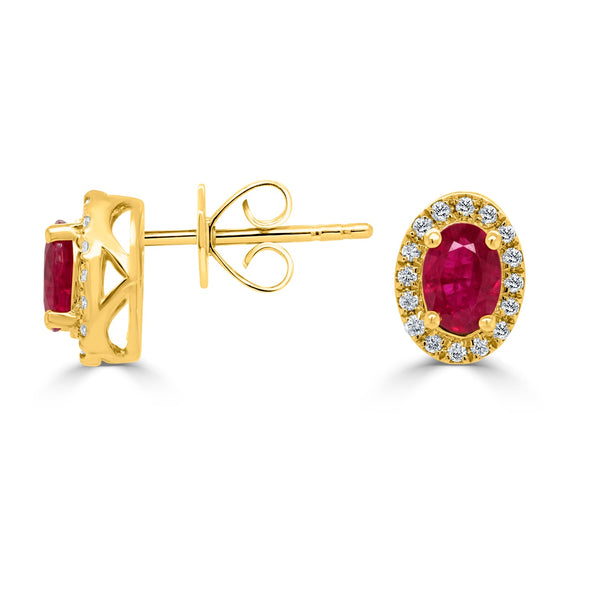 0.98tct Ruby Earring with 0.12tct Diamonds set in 14K Yellow Gold