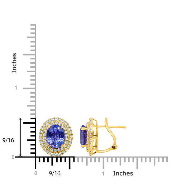4.63 Tanzanite Earrings with 1.02tct Diamond set in 14K Yellow Gold