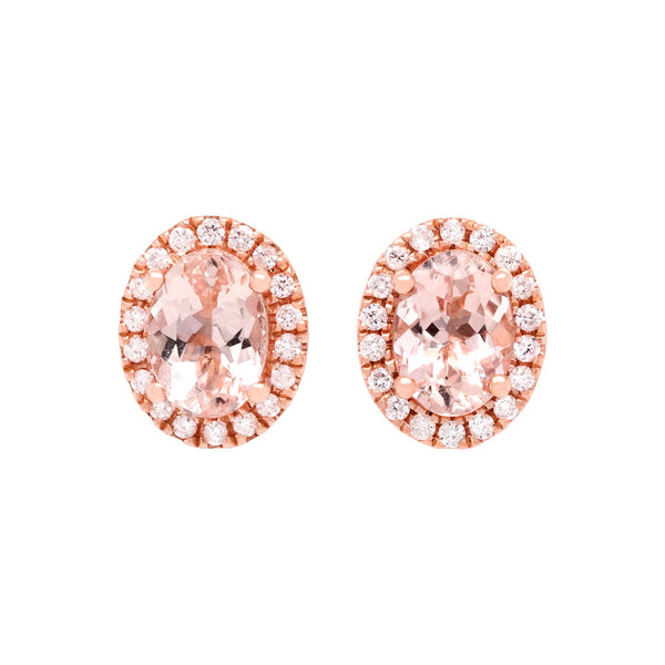 1.71tct Morganite Stud earrings with 0.21tct dimonds set in 14K rose gold