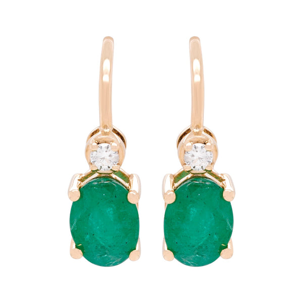 2.33 ct Emerald earrings with 0.11 ct diamonds set in 14K yellow gold