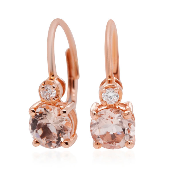 1.31tct Morganite earrings with 0.07tct diamonds set in 14K rose gold
