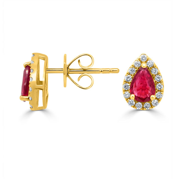 0.18tct Ruby Earring with 0.18tct Diamonds set in 14K Yellow Gold