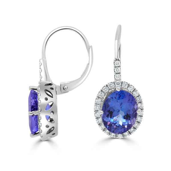 6.3ct Tanzanite Earring with 0.5ct Diamonds set in 14K White Gold
