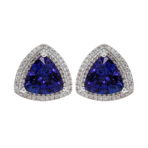 8.98ct Tanzanite Stud earrings with 0.66ct diamonds set in 14K white gold