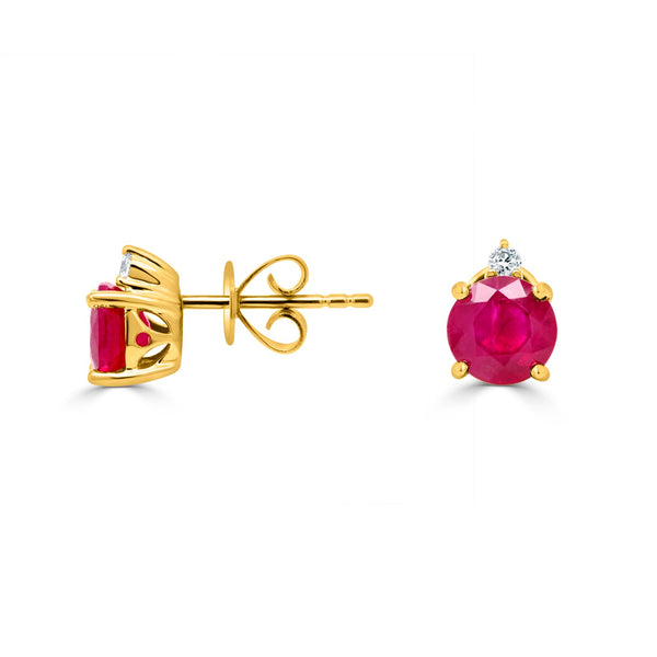 2.52Tct Ruby Earrings With 0.05Tct Diamonds Set In 14K Yellow Gold
