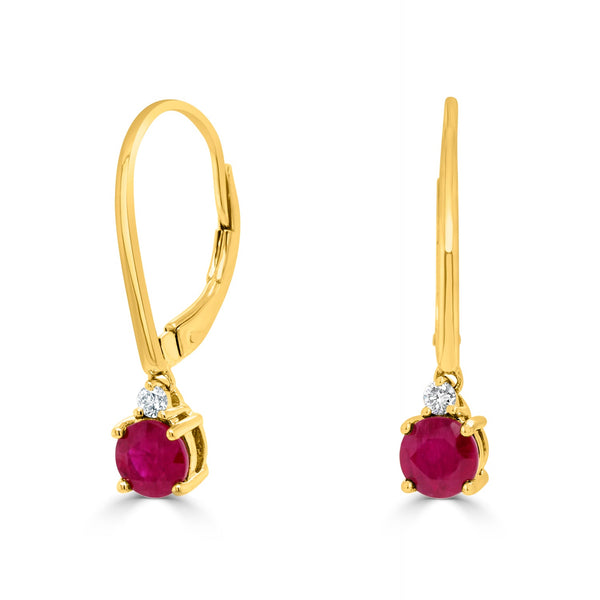 1.28tct Ruby Earring with 0.07tct Diamonds set in 14K Yellow Gold