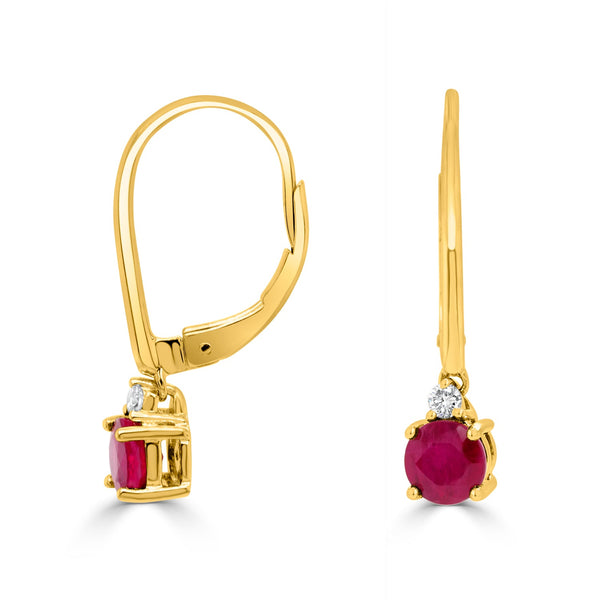 1.28tct Ruby Earring with 0.07tct Diamonds set in 14K Yellow Gold