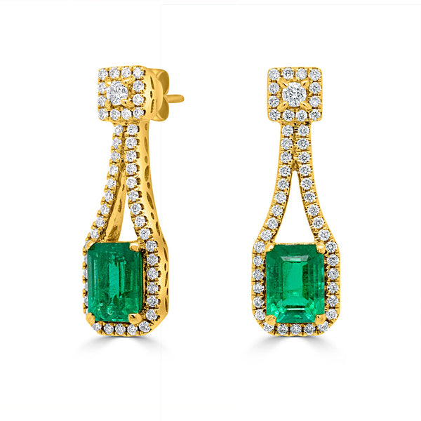 2.47tct Emerald Earring with 0.64tct Diamonds set in 14K Yellow Gold
