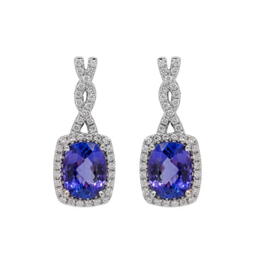 3.99tct Tanzanite earrings with 0.45tct diamonds set in 18K white gold