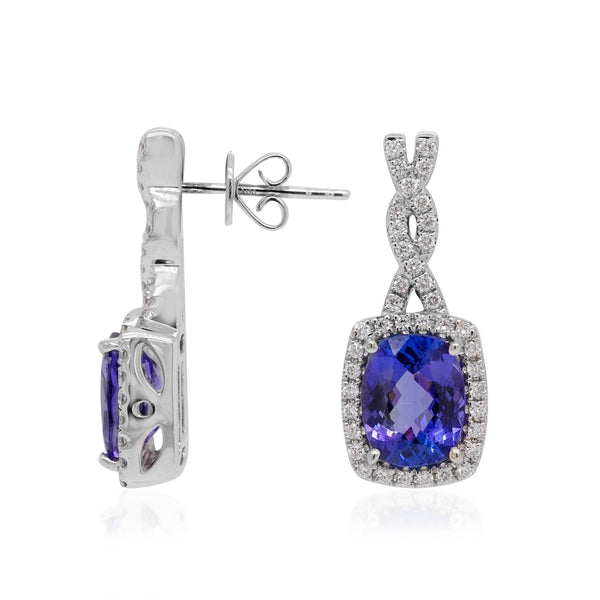 3.99tct Tanzanite earrings with 0.45tct diamonds set in 18K white gold