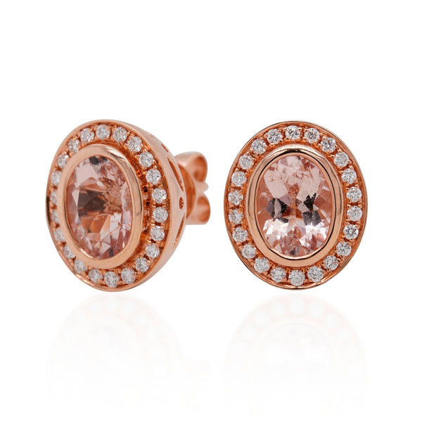 2.07ct Morganite Stud Earring With 0.30tct Diamonds Set In 14kt Rose Gold