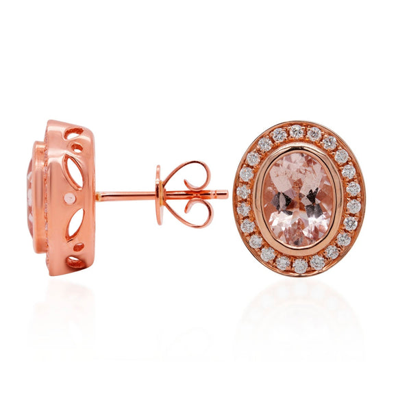 2.07ct Morganite Stud Earring With 0.30tct Diamonds Set In 14kt Rose Gold