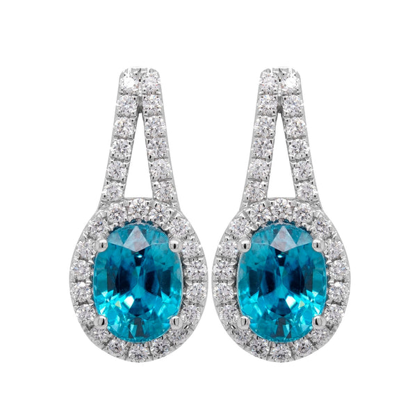 5.11ct Blue Zircon Earring With 0.55tct Diamonds Set In 14kt White Gold