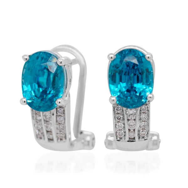 6.12ct Blue Zircon Earring With 0.14tct Diamonds Set In 14kt White Gold