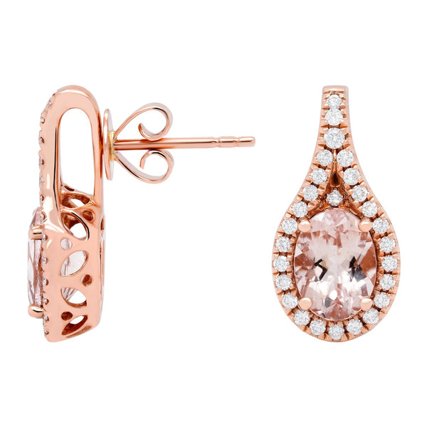2.14ct Morganite Earrings With 0.39tct Diamonds Set In 14kt Rose Gold
