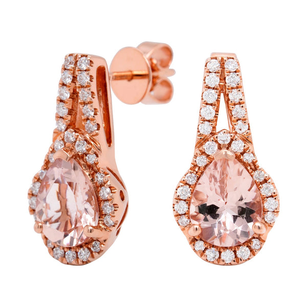 2.07ct Morganite Earrings With 0.41tct Diamonds Set In 14kt Rose Gold