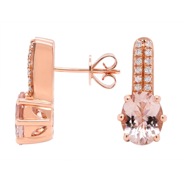 2.97ct Morganite Earrings With 0.16tct Diamonds Set In 14kt Rose Gold