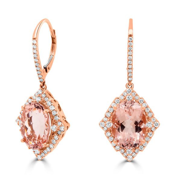 12ct Morganite Earring with 1.01ct Diamonds set in 14K Rose Gold