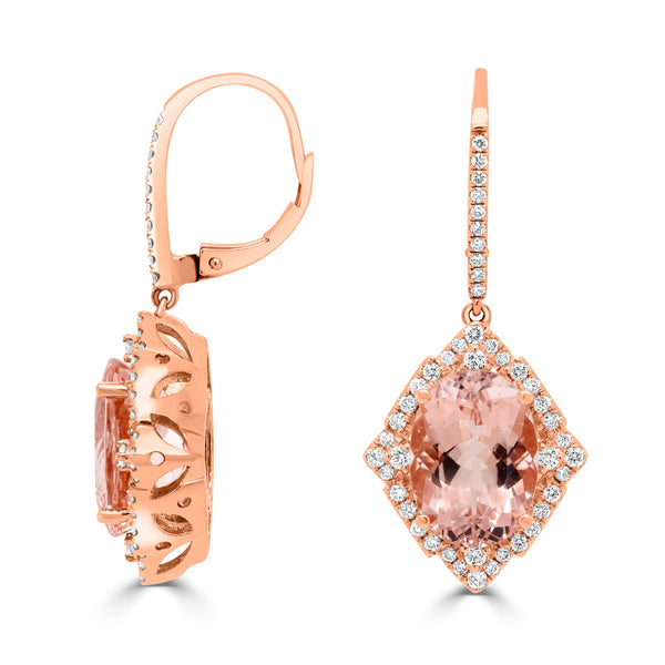 12ct Morganite Earring with 1.01ct Diamonds set in 14K Rose Gold