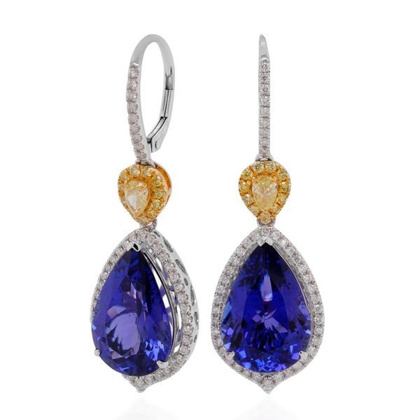 16.64tct Tanzanite earrings with 1.48tct diamonds set in 14KW-22KTT