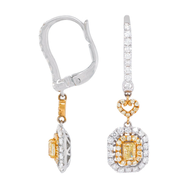 0.45ct Yellow Diamond earrings with 0.89ct diamonds set in 18K two tone gold