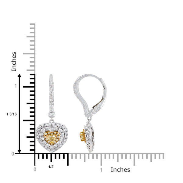 0.32ct Yellow Diamond earrings with 1.10ct diamonds set in 18K two tone gold