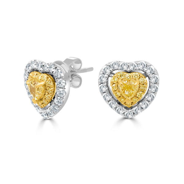 0.29tct Yellow Diamond Earring with 0.71tct Diamonds set in 18K White Gold