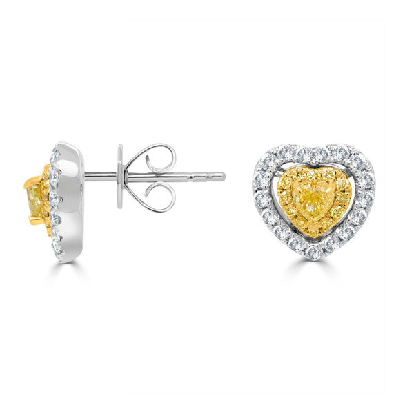 0.4ct Yellow Diamond Earring with 0.64ct Diamonds set in 18K Two Tone