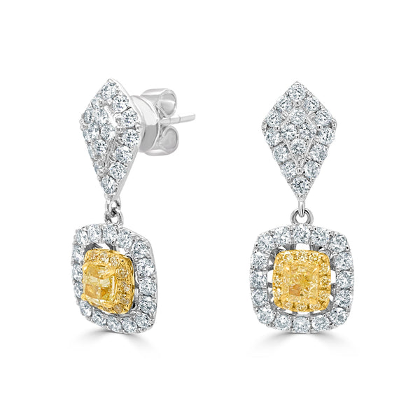 0.41ct Yellow Diamond Earring with 0.92ct Diamonds set in 18K Two Tone
