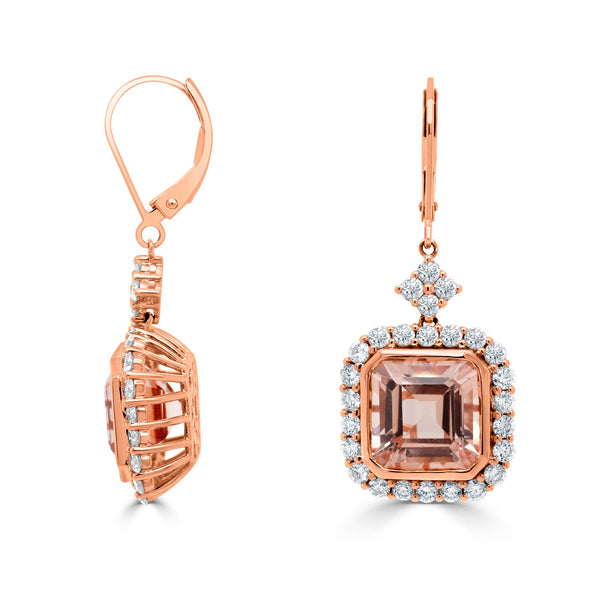 9.75ct Morganite Earring with 1.78ct Diamonds set in 14K Rose Gold