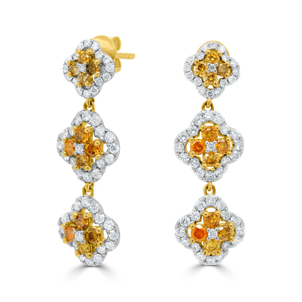 0.98tct Orange Diamond Earring with 0.97tct Diamonds set in 14K Yellow Gold