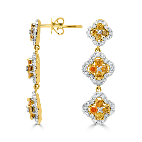 0.98tct Orange Diamond Earring with 0.97tct Diamonds set in 14K Yellow Gold
