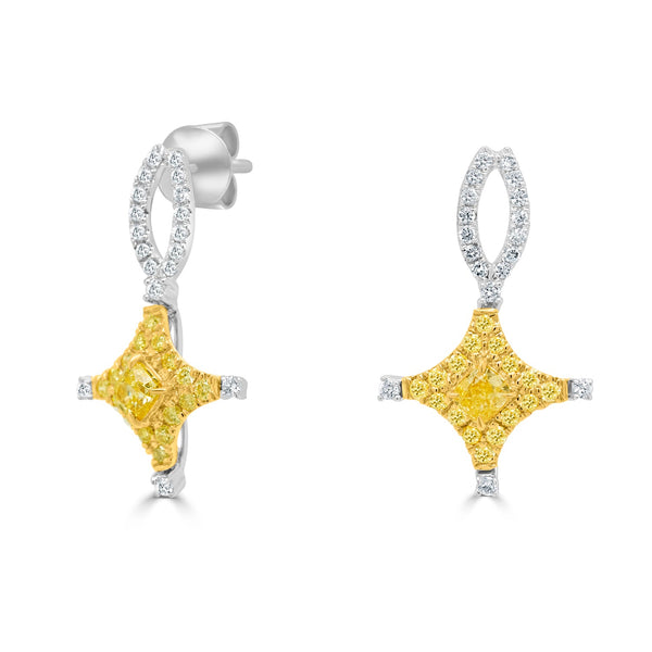 0.21tct Yellow Diamond Earring with 0.26tct Diamonds set in 18K Two Tone Gold