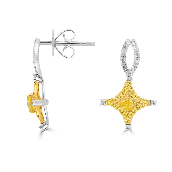 0.21tct Yellow Diamond Earring with 0.26tct Diamonds set in 18K Two Tone Gold