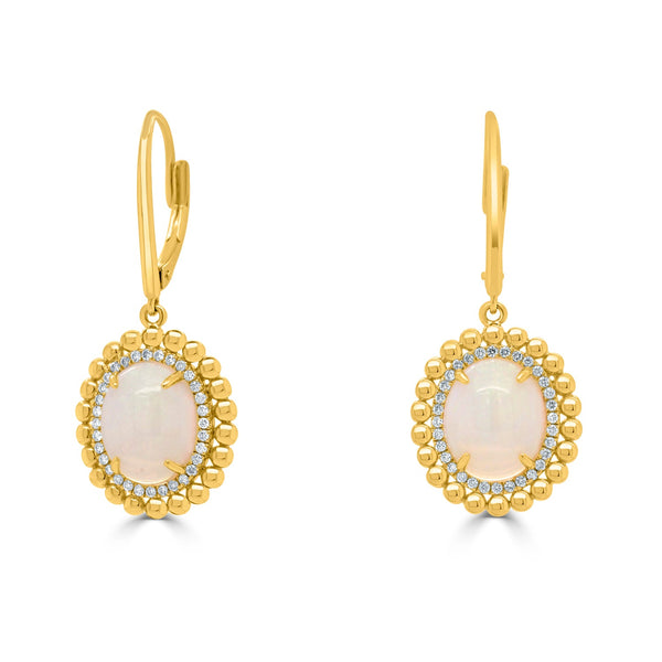 3.93tct Opal Earring with 0.26tct Diamonds set in 14K Yellow Gold