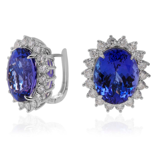 18.62ct Tanzanite Stud earrings with 0.99ct diamonds set in 14K white gold