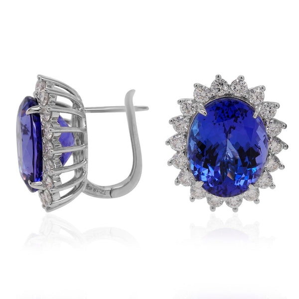 18.62ct Tanzanite Stud earrings with 0.99ct diamonds set in 14K white gold