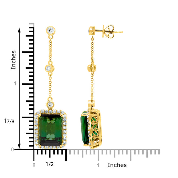 13.63tct Tourmaline Earring with 0.92tct Diamonds set in 14K Yellow Gold