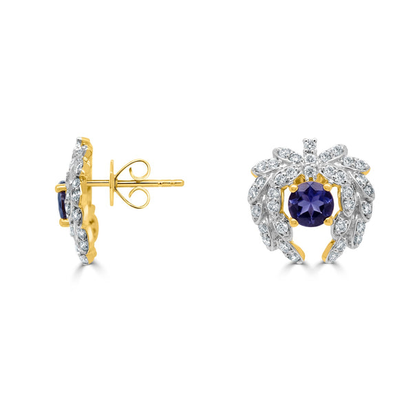 0.76tct Iolite Earring with 0.74tct Diamonds set in 14K Yellow Gold