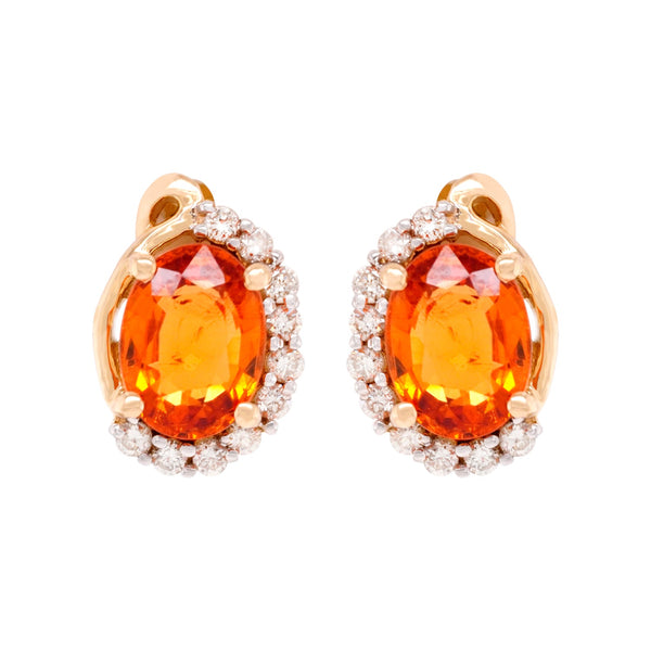 3.5ct Mandarin Garnet Stud Earring with 0.32ct diamond set in 14K white gold