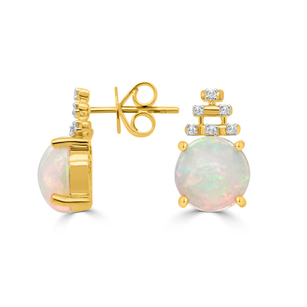 3.63 Opal Earrings with 0.09tct Diamond set in 14K Yellow Gold