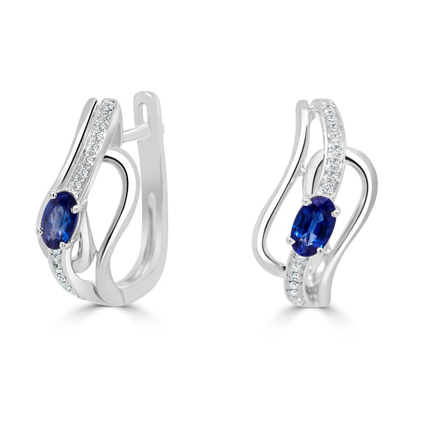 0.5tct Sapphire Earring with 0.07tct Diamonds set in 14K White Gold