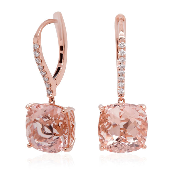 9.26ct Morganite earrings with 0.20ct diamonds set in 14K rose gold
