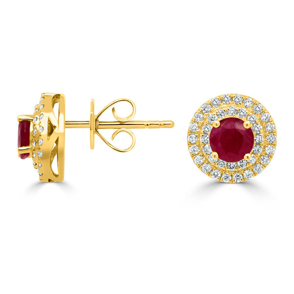 1.29tct Ruby Earring with 0.39tct Diamonds set in 14K Yellow Gold