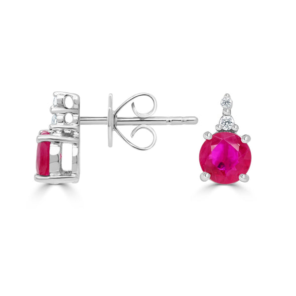 1.18Tct Ruby Earrings With 0.04Tct Diamonds Set In 14K White Gold