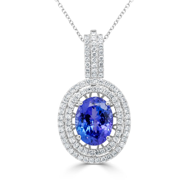 5.09ct Tanzanite Pendant with 0.87tct Diamonds set in 14K White Gold